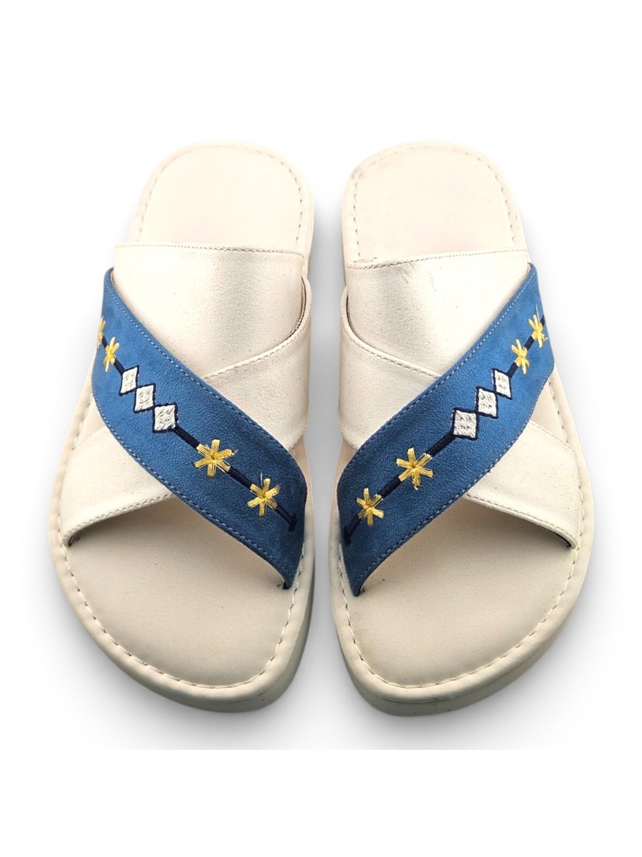 Boys White Embroidered Strap Arabic Slippers