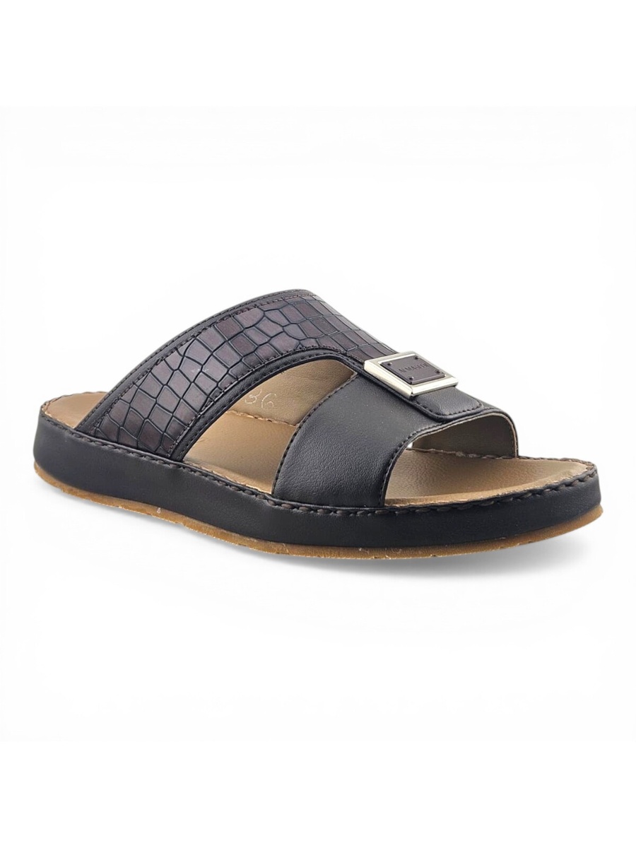 Men Brown Leather Croc-Embossed Comfort Sandals