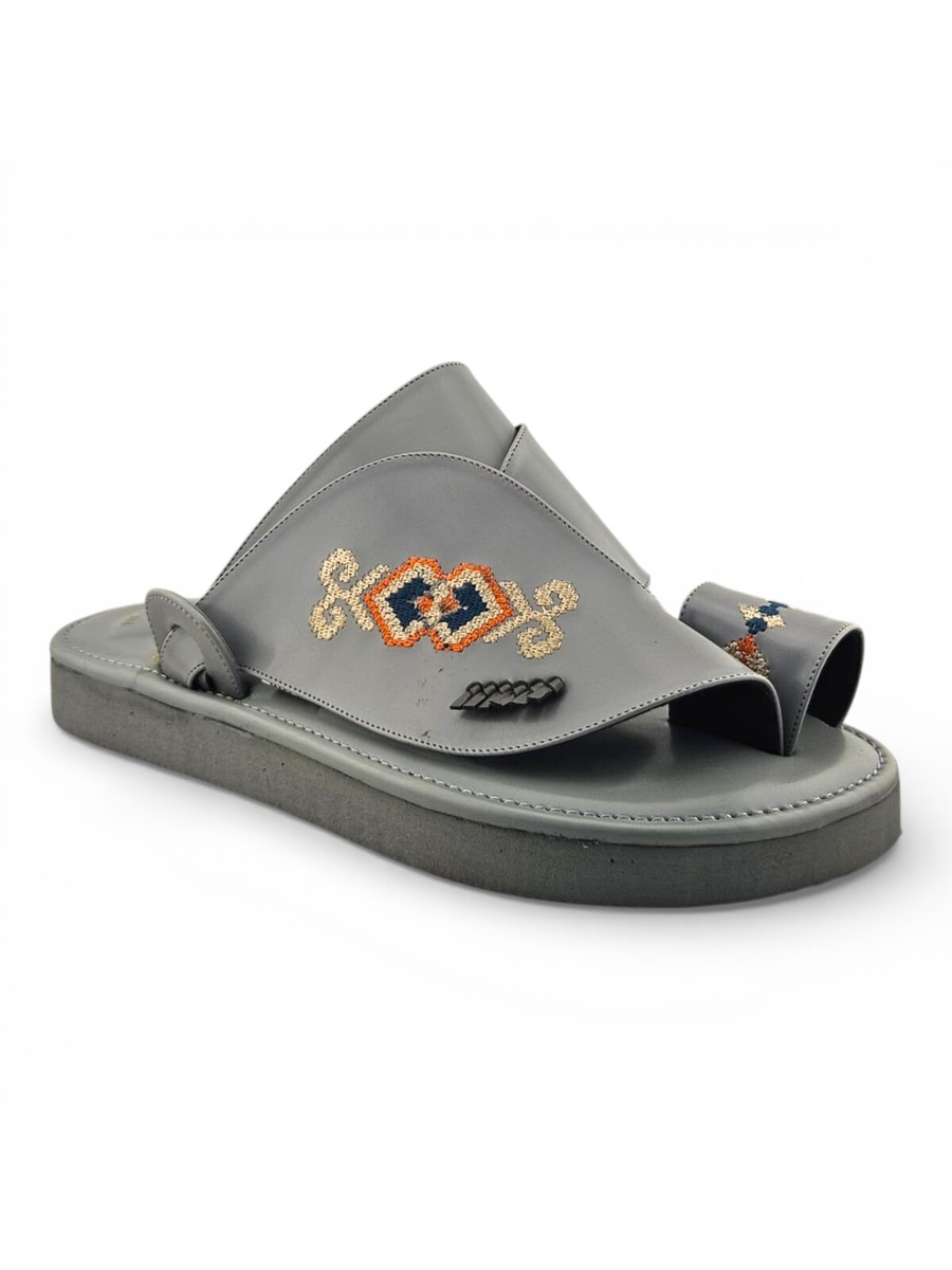 Grey Arabic Men Sandals with Embroidered Design
