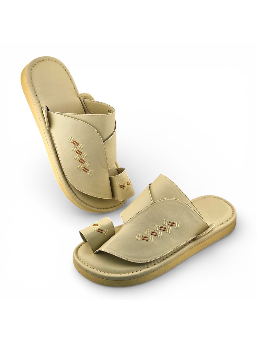 Cream Men Arabic Sandals - Traditional Comfort Slip-Ons