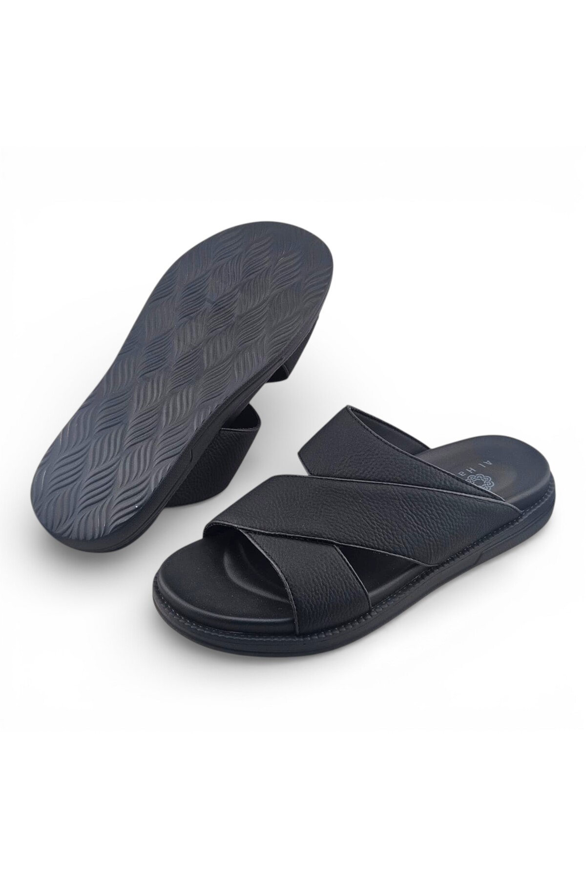 Black Comfort Open Toe Slide Sandals