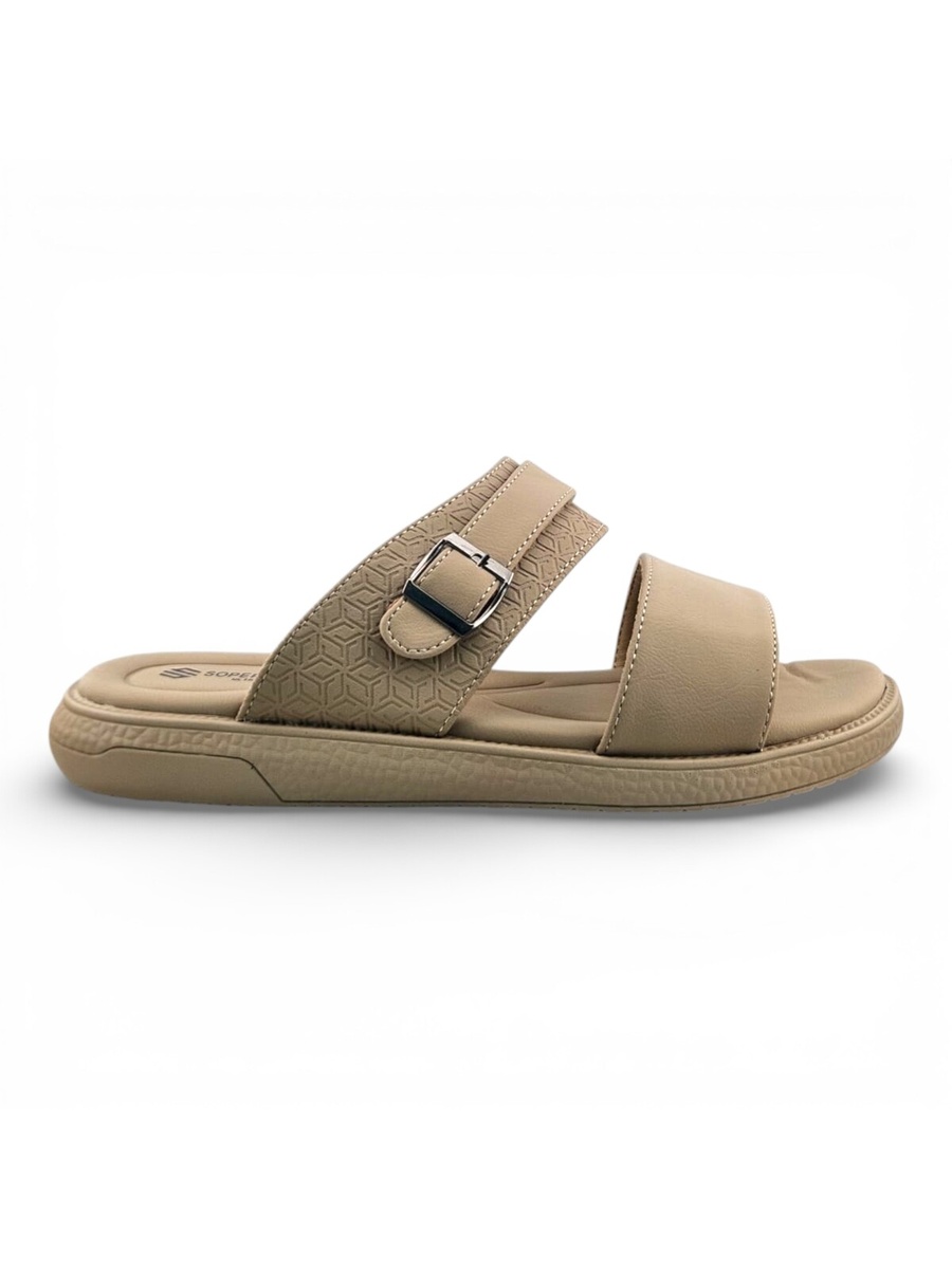 Beige Comfort Open Toe Slide Sandals