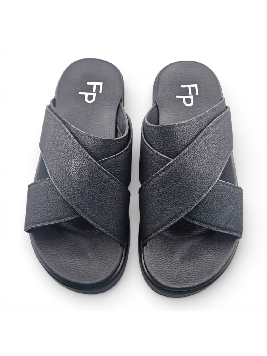 Men Black Cross Strap Comfort Sandals