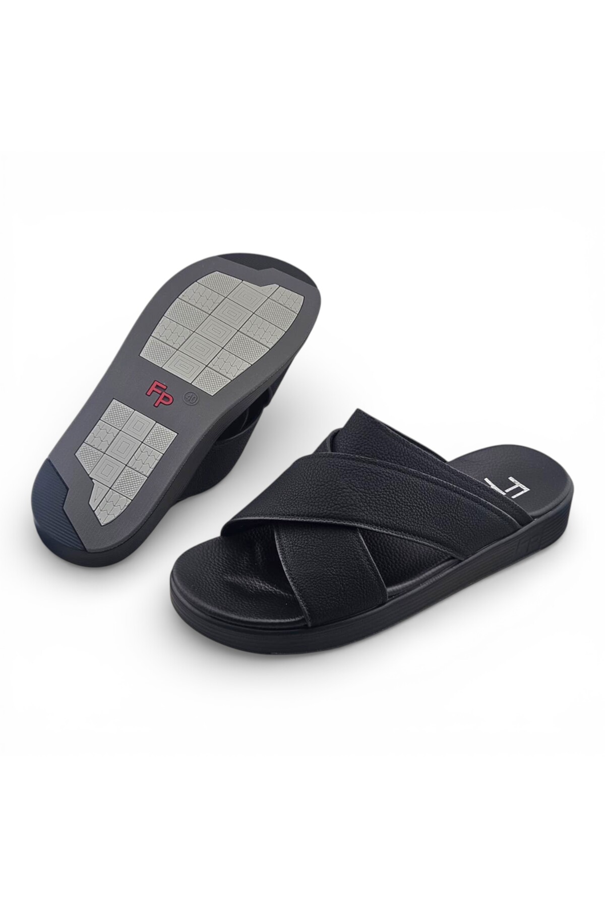 Men Black Cross Strap Comfort Sandals