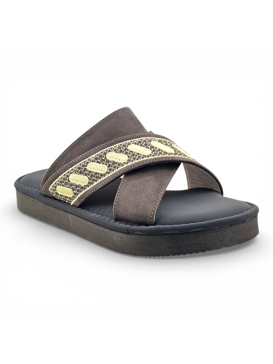 Boys Olive Geo Cross-Strap Arabic Slippers