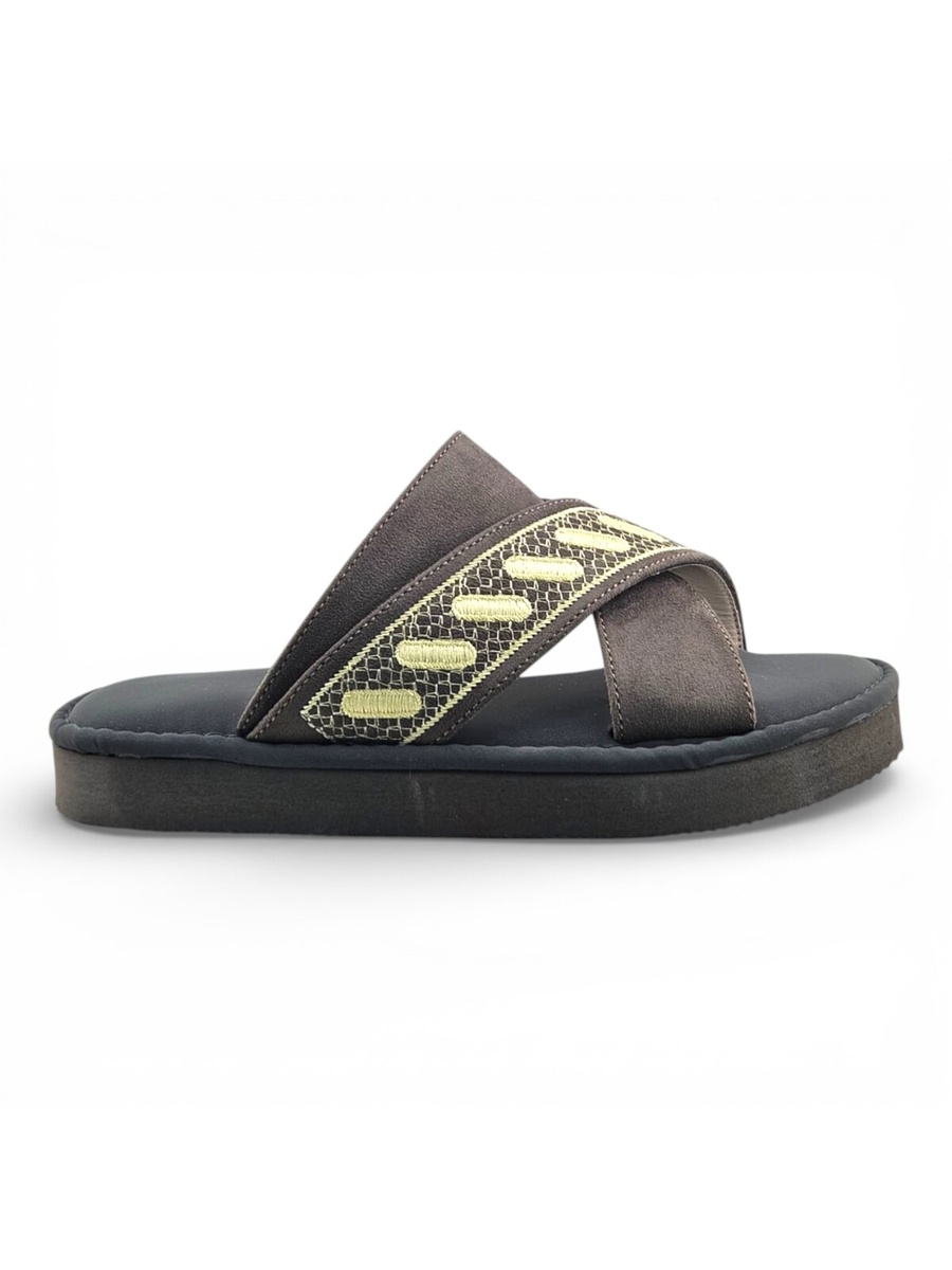 Boys Olive Geo Cross-Strap Arabic Slippers