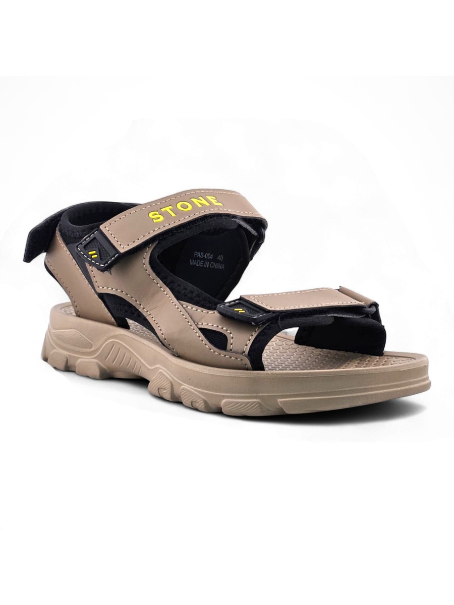 Men Khaki Hook and Loop Sport Sandals