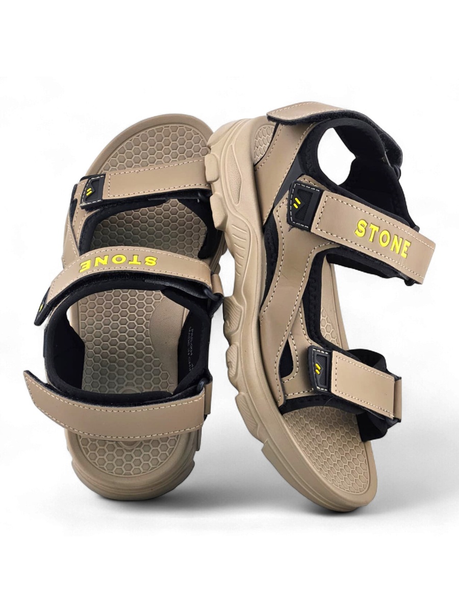 Men Khaki Hook and Loop Sport Sandals