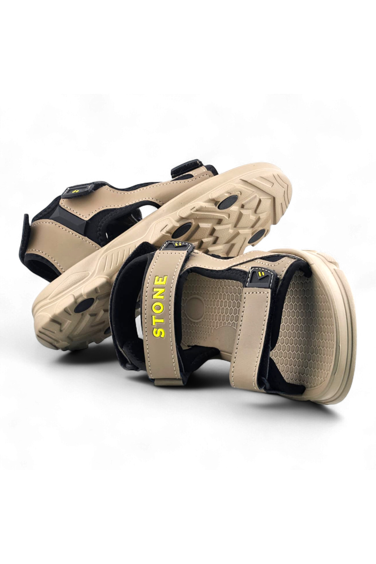 Men Khaki Hook and Loop Sport Sandals