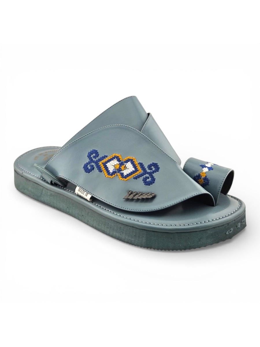 Light Blue Arabic Men Sandals with Embroidered Design