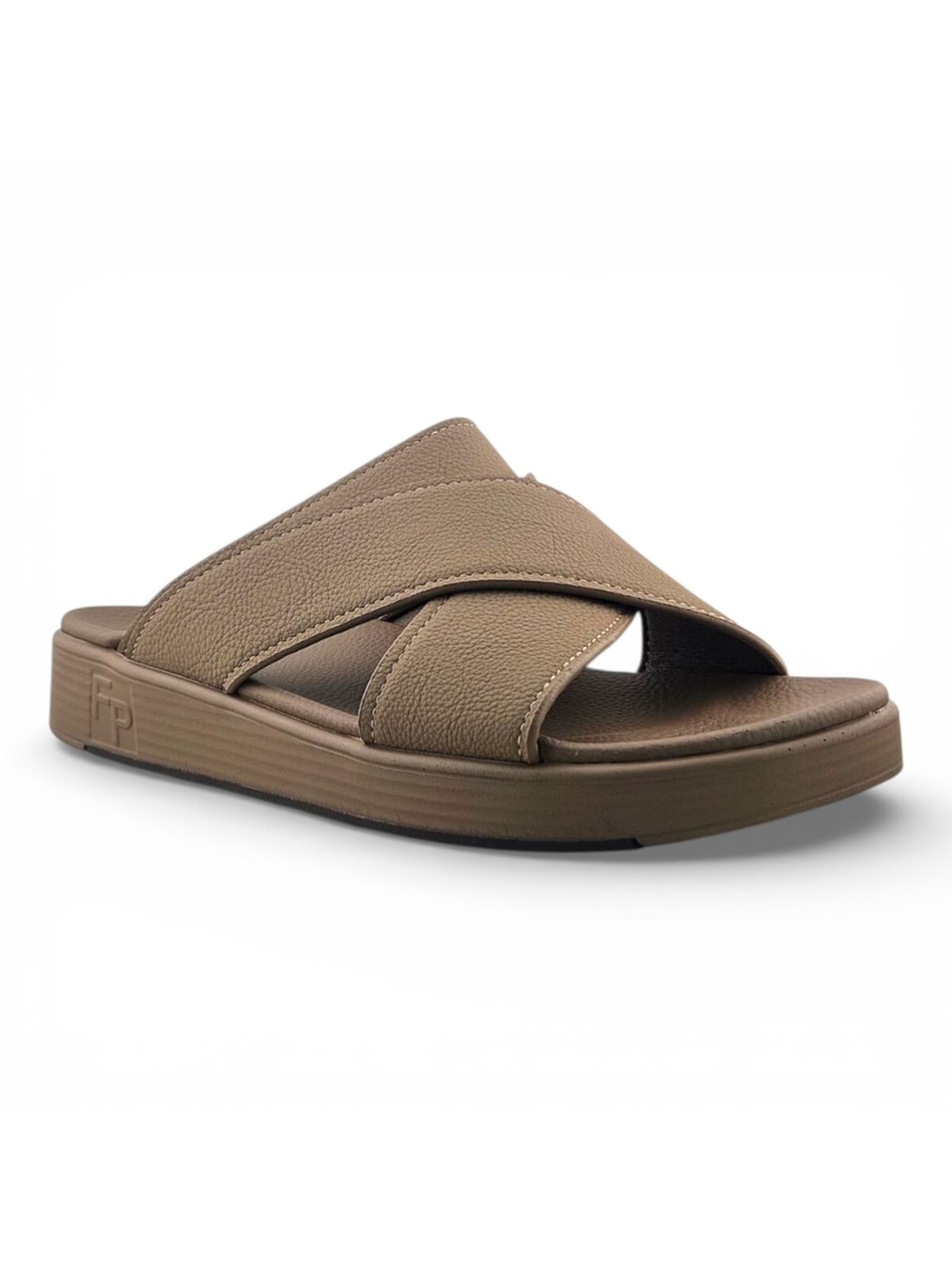 Men Khaki Cross-Strap Comfort Sandals
