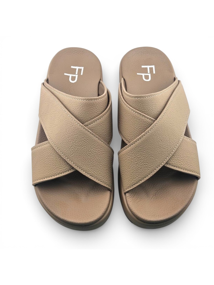 Men Khaki Cross-Strap Comfort Sandals