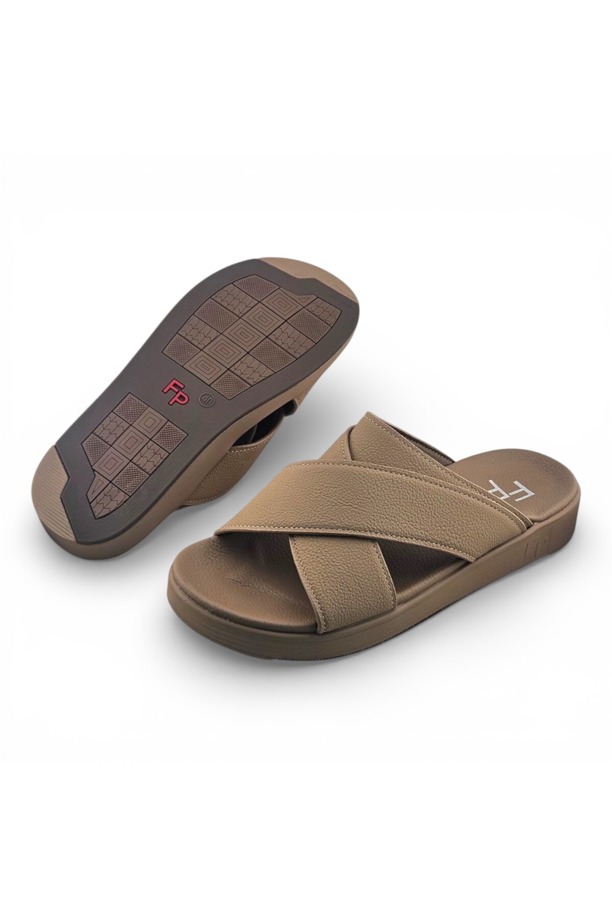 Men Khaki Cross-Strap Comfort Sandals
