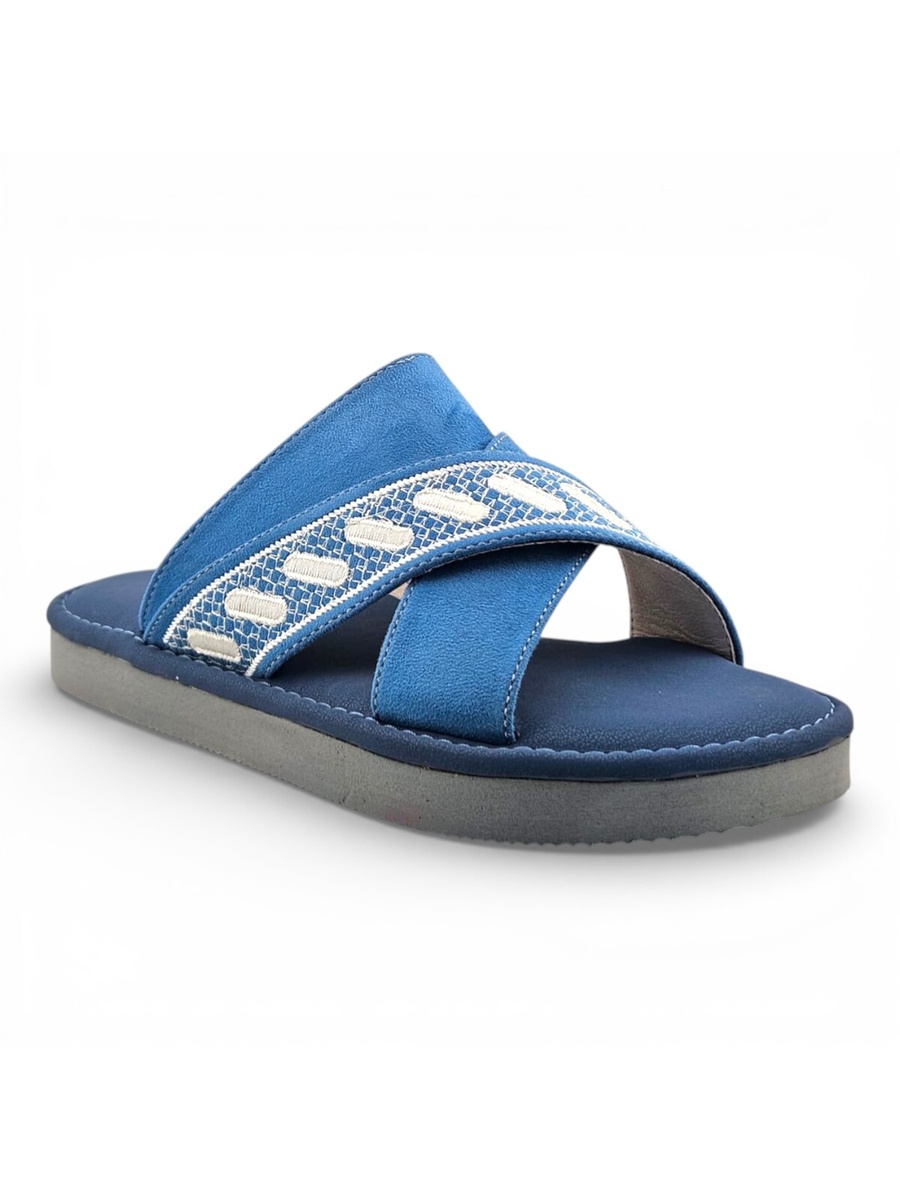Boys Blue Geo Cross-Strap Arabic Slippers