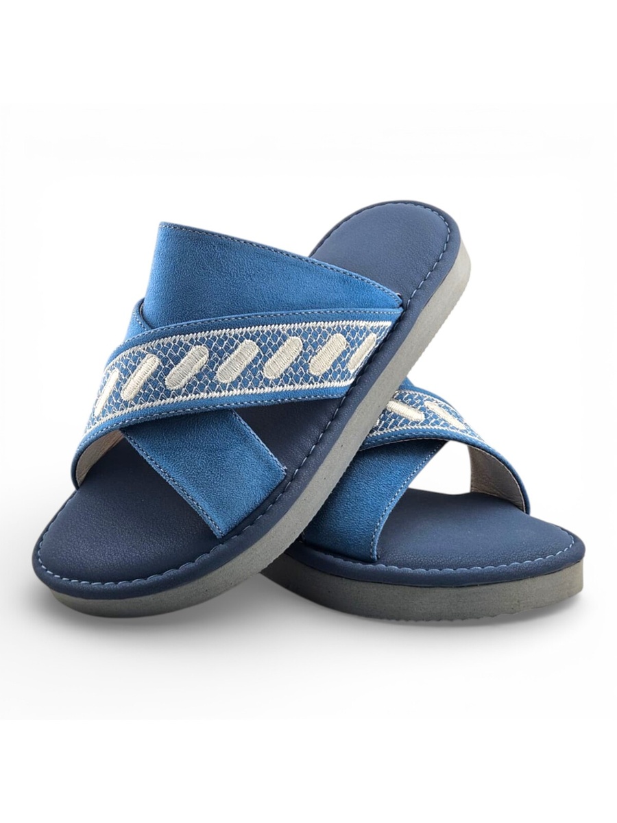 Boys Blue Geo Cross-Strap Arabic Slippers