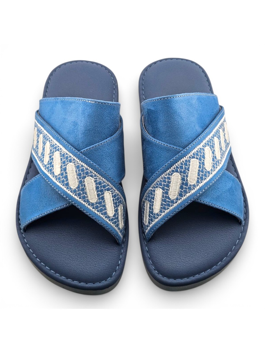 Boys Blue Geo Cross-Strap Arabic Slippers