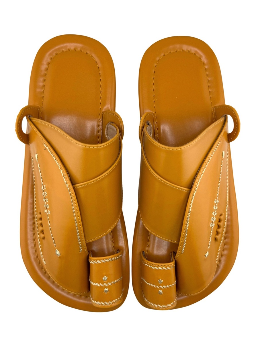 Mustard Embroidered Arabic Sandals