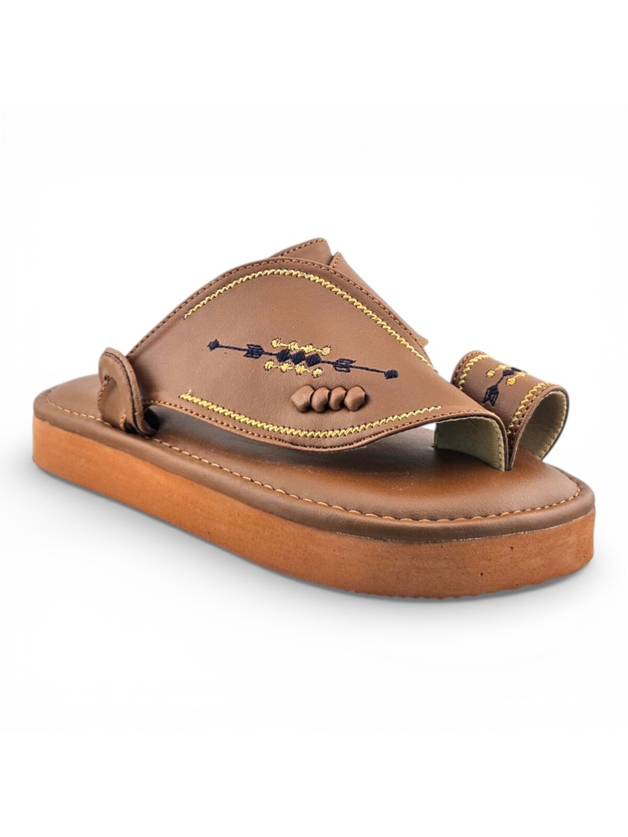 Boys Brown Embroidered Strap Soft Arabic Slippers