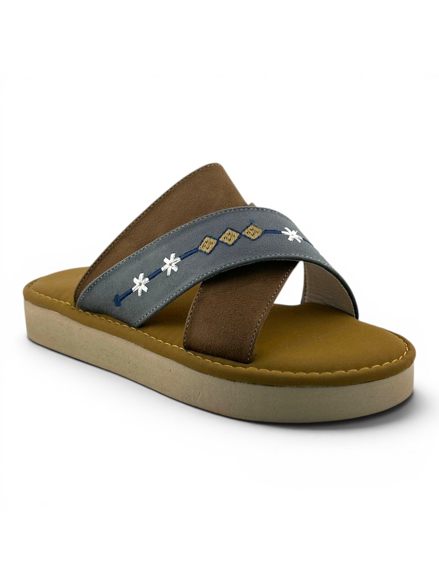Boys Tan Embroidered Strap Arabic Slippers