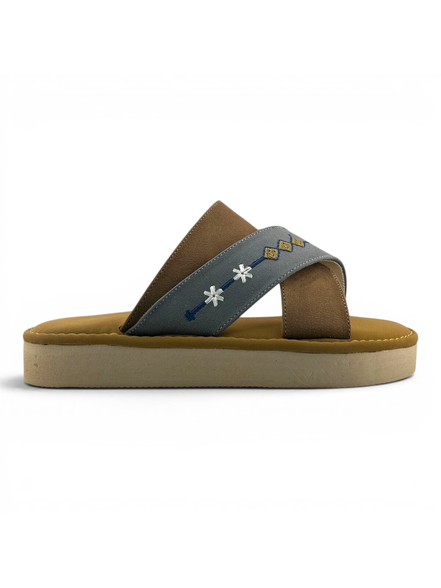 Boys Tan Embroidered Strap Arabic Slippers