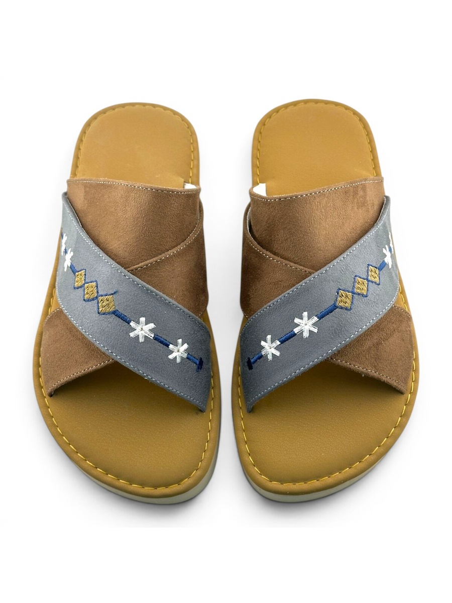 Boys Tan Embroidered Strap Arabic Slippers