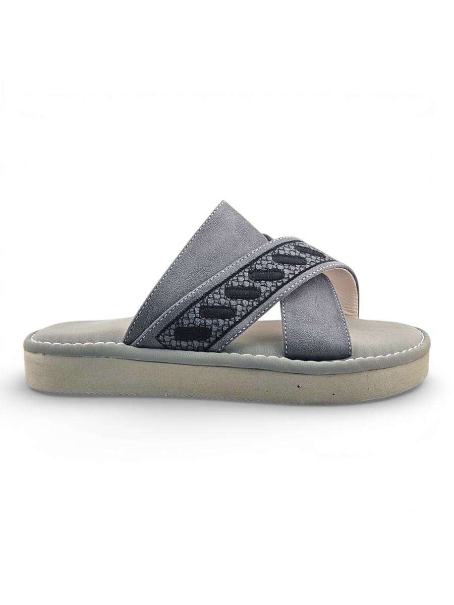 Boys Grey Geo Cross-Strap Arabic Slippers