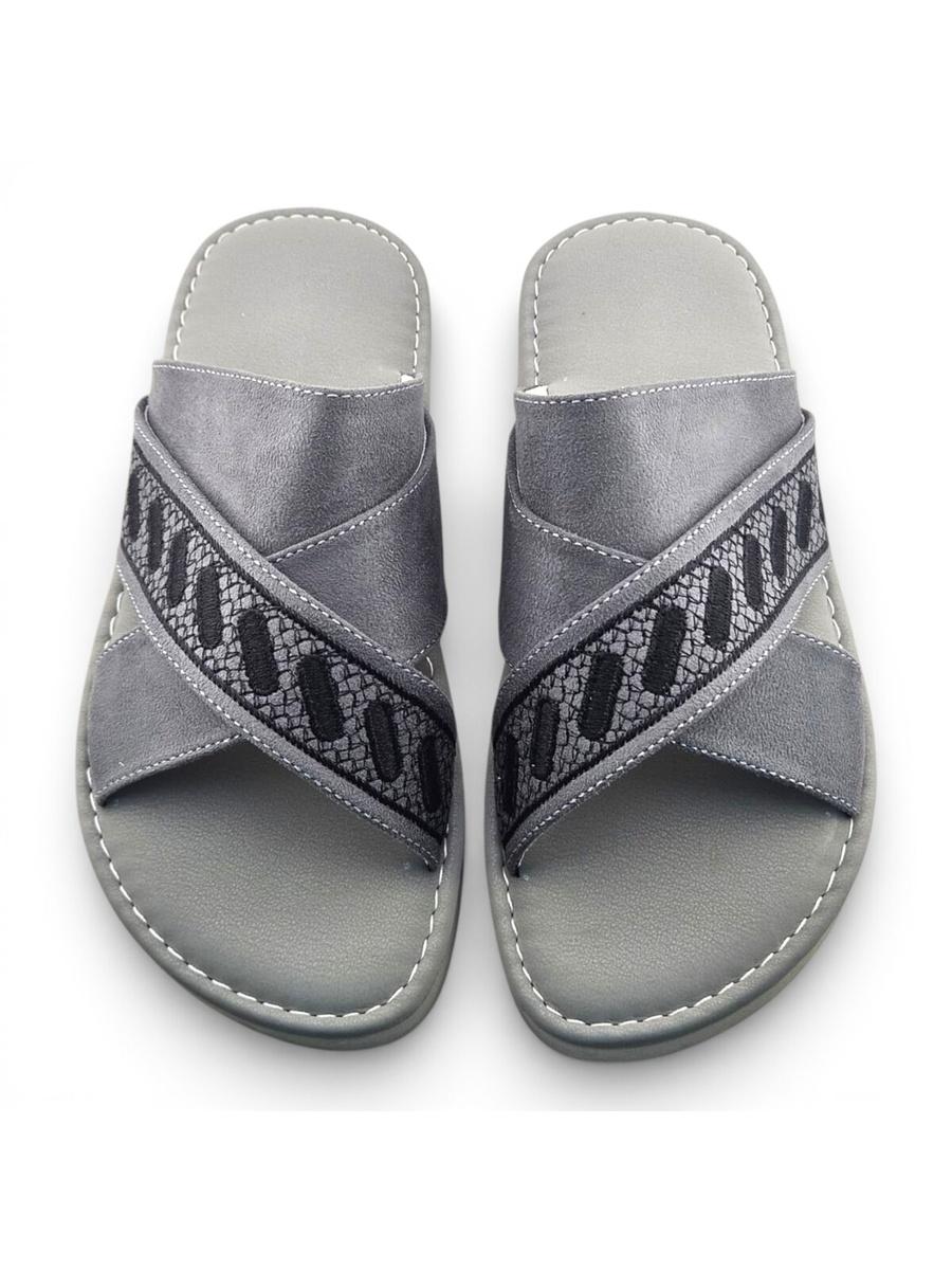 Boys Grey Geo Cross-Strap Arabic Slippers