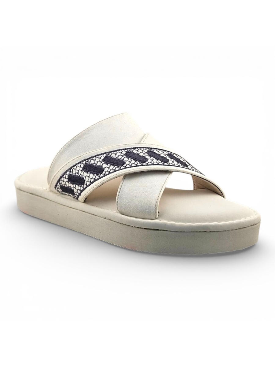 Boys White Geo Cross-Strap Arabic Slippers