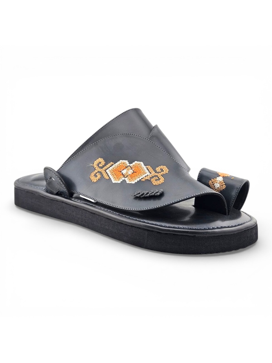 Grey Arabic Men Sandals with Embroidered Design