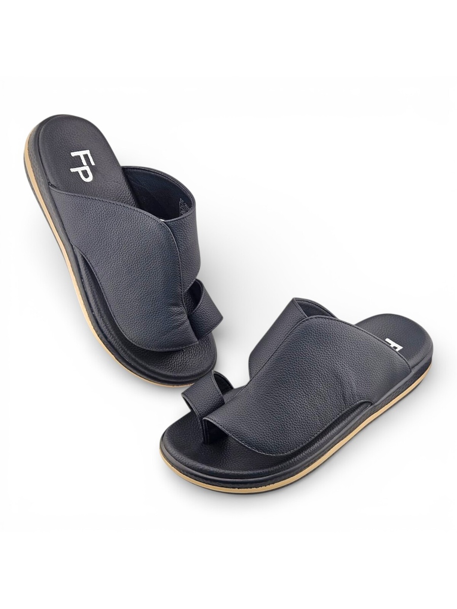 Men Black Leather Casual Sandals - Comfort Fit