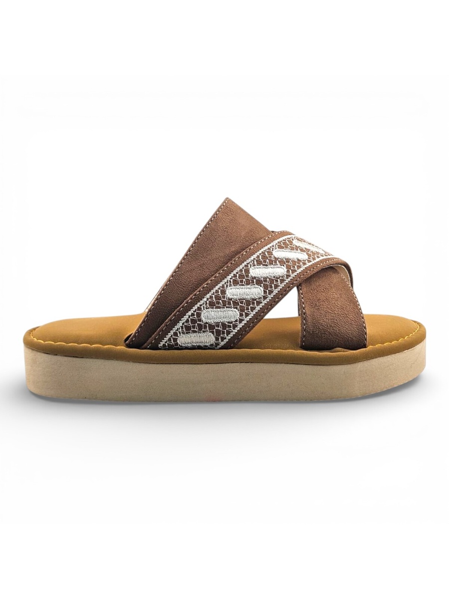 Boys Tan Geo Cross-Strap Arabic Slippers