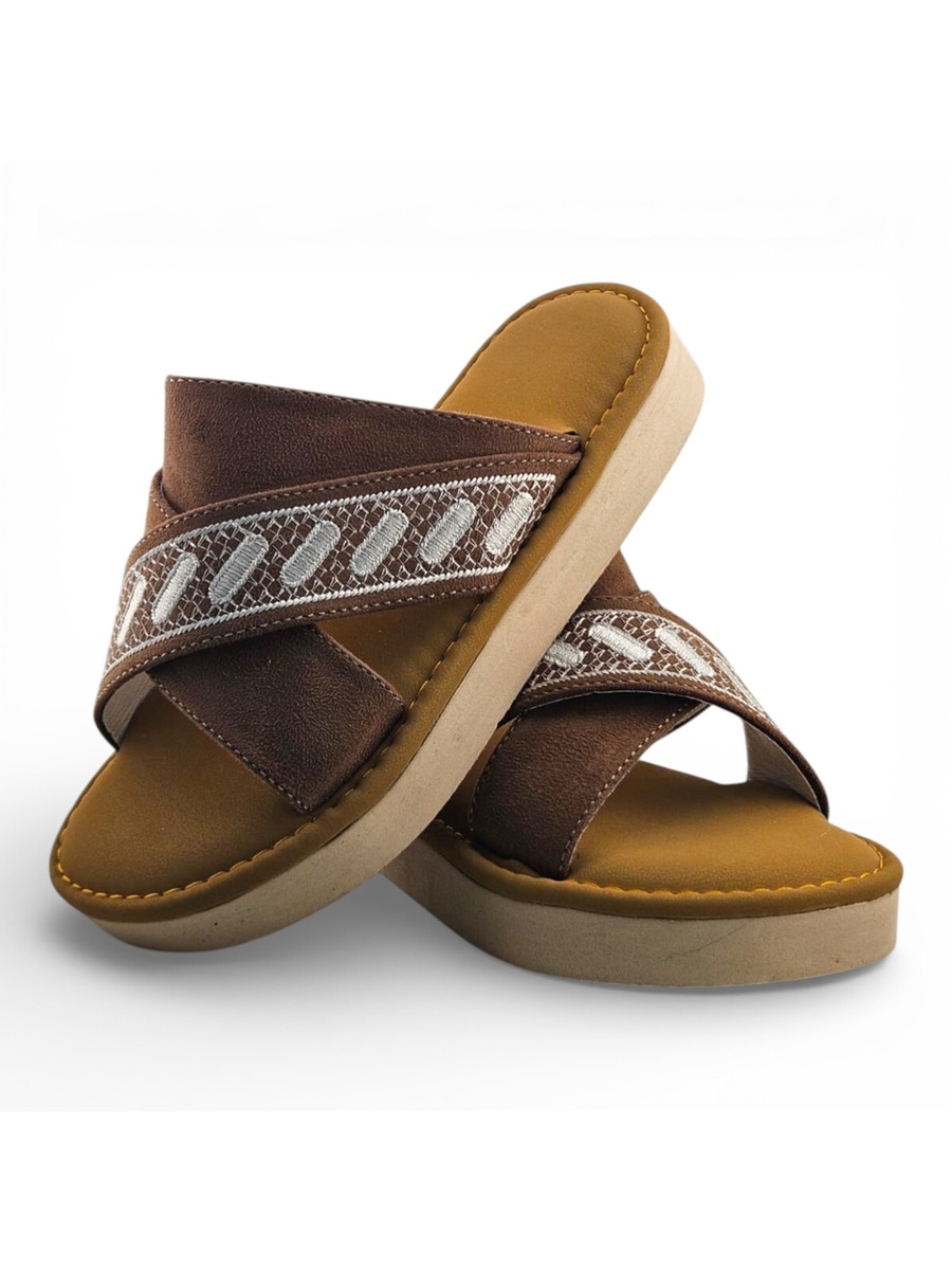 Boys Tan Geo Cross-Strap Arabic Slippers