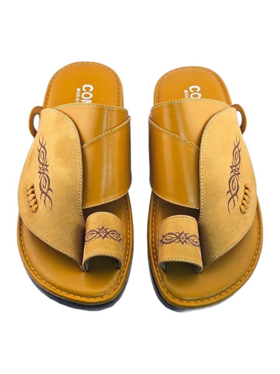 Mustard Embroidered Arabic Sandals