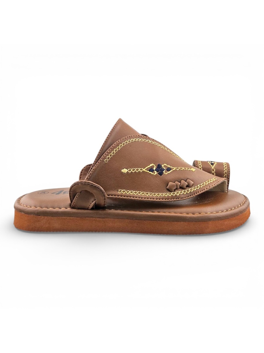 Boys Brown Embroidered Toe-Loop Soft Arabic Slippers