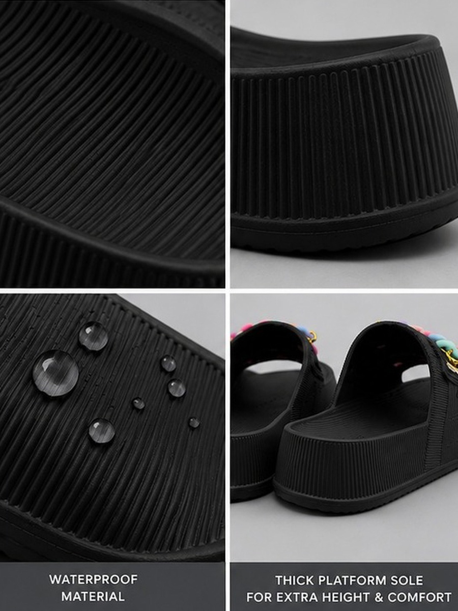 Black Casual Comfort Slides with Pastel Hearts