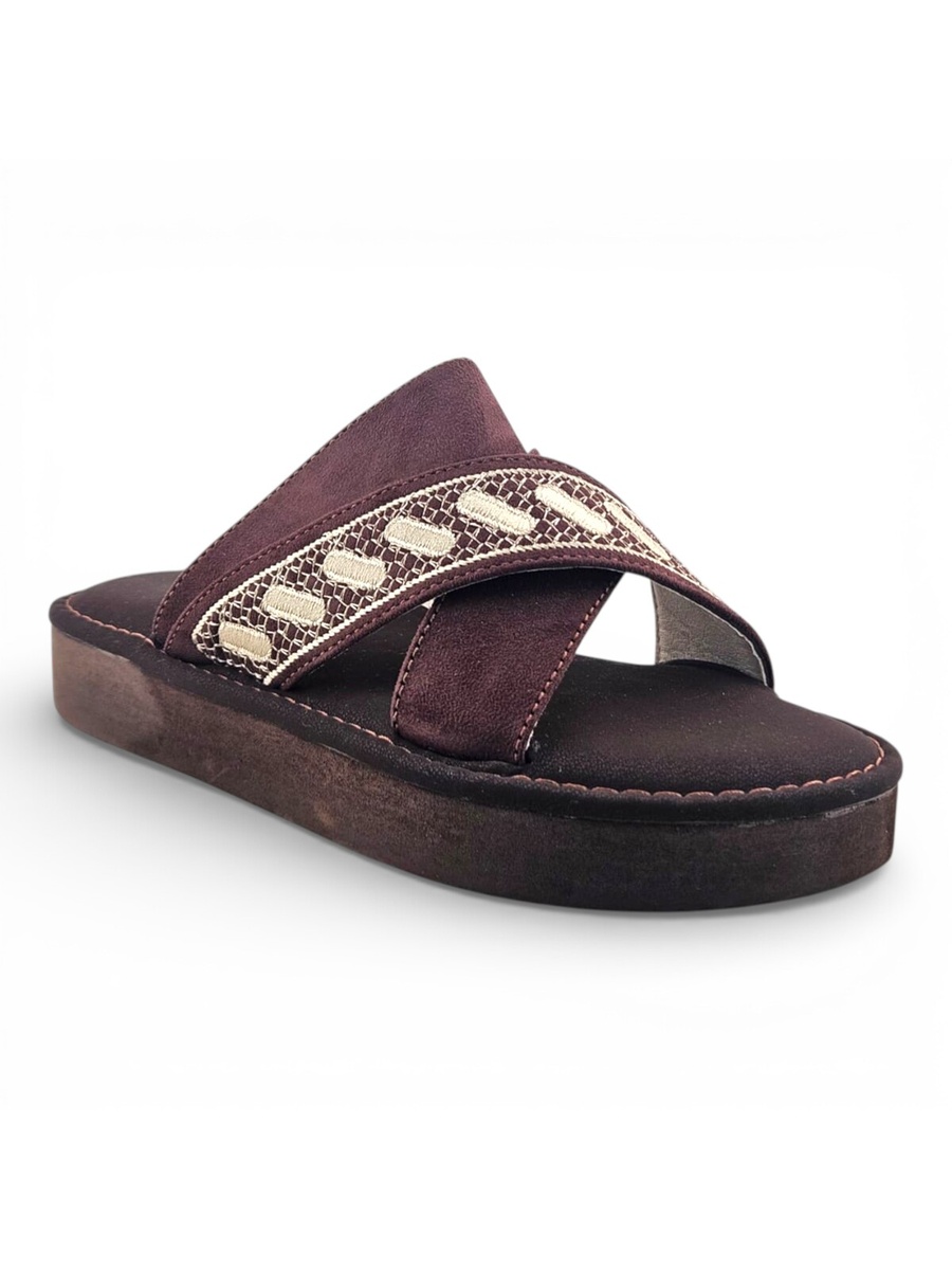Boys Brown Geo Cross-Strap Arabic Slippers