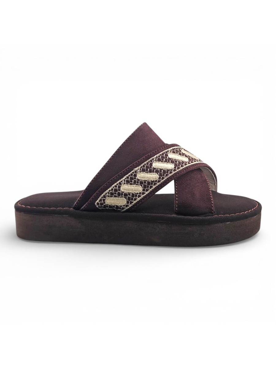 Boys Brown Geo Cross-Strap Arabic Slippers