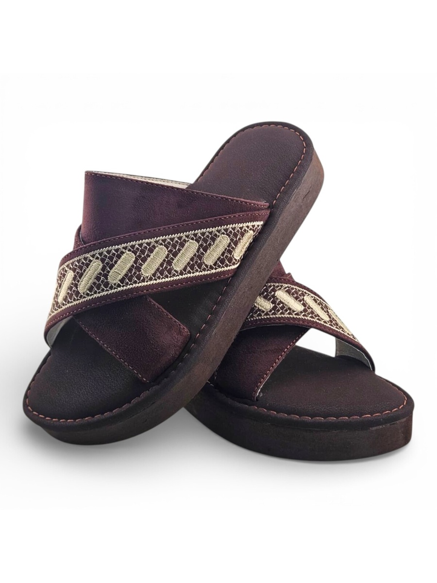 Boys Brown Geo Cross-Strap Arabic Slippers