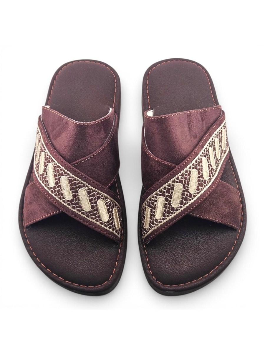 Boys Brown Geo Cross-Strap Arabic Slippers