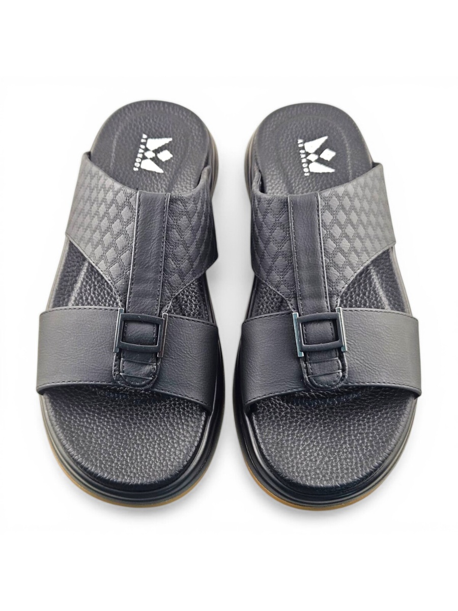 Black Textured Leather Men Casual Sandals Comfort