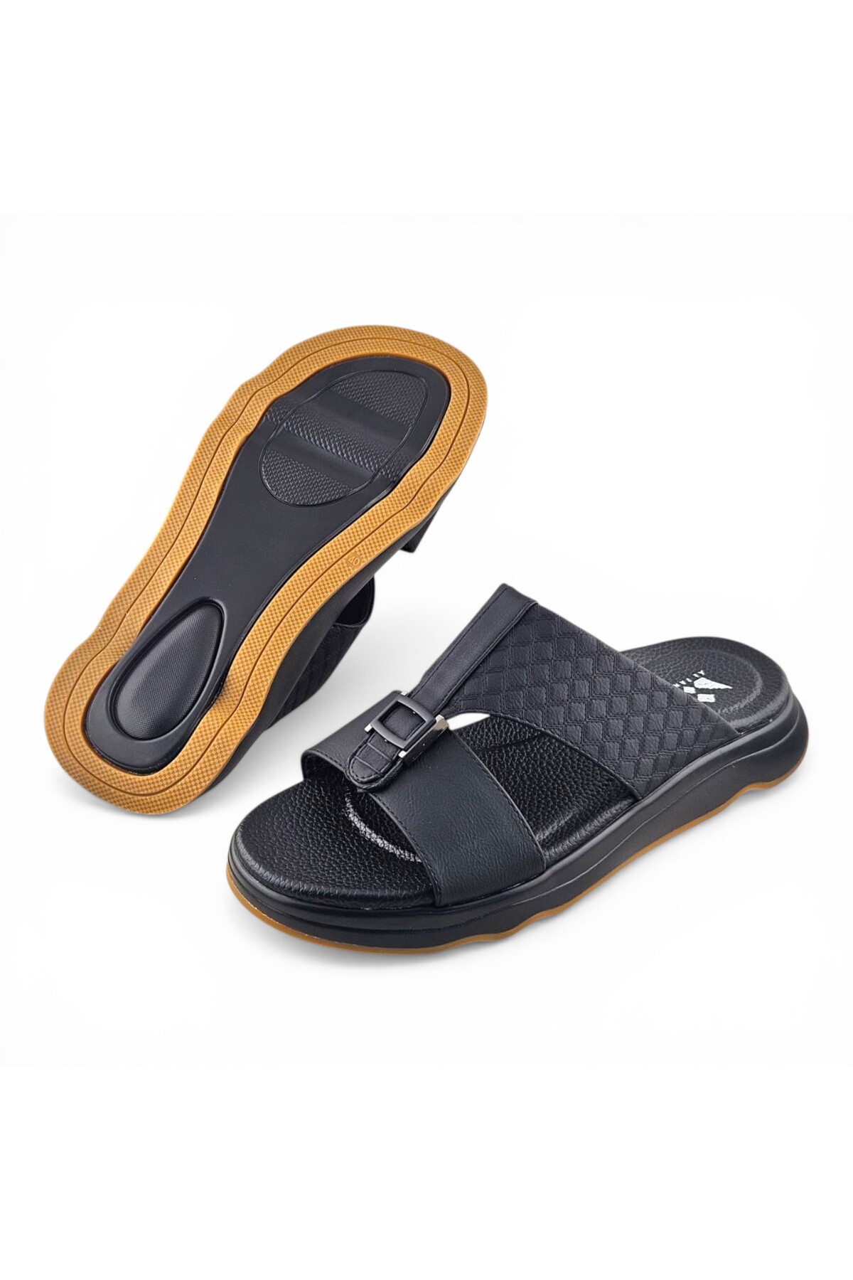 Black Textured Leather Men Casual Sandals Comfort