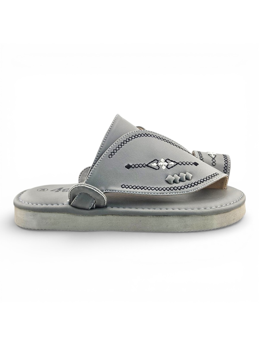 Boys Grey Embroidered Toe-Loop Soft Arabic Slippers