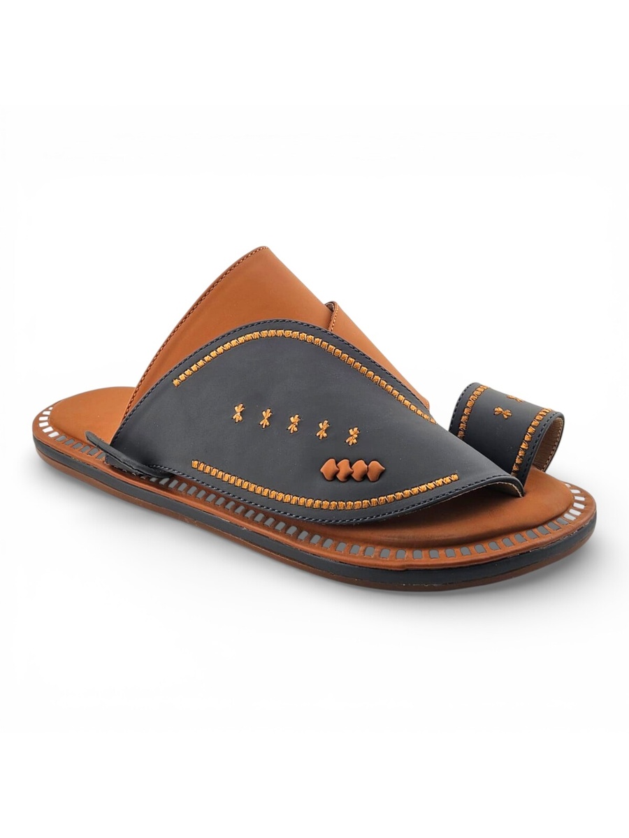 Grey and Tan Men Arabian Sandals - Comfort Thobe Footwear