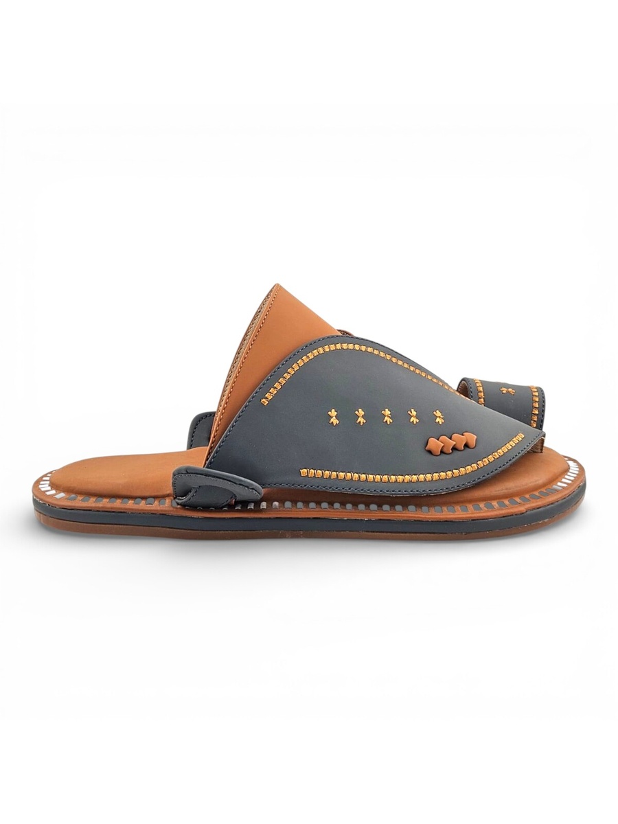 Grey and Tan Men Arabian Sandals - Comfort Thobe Footwear