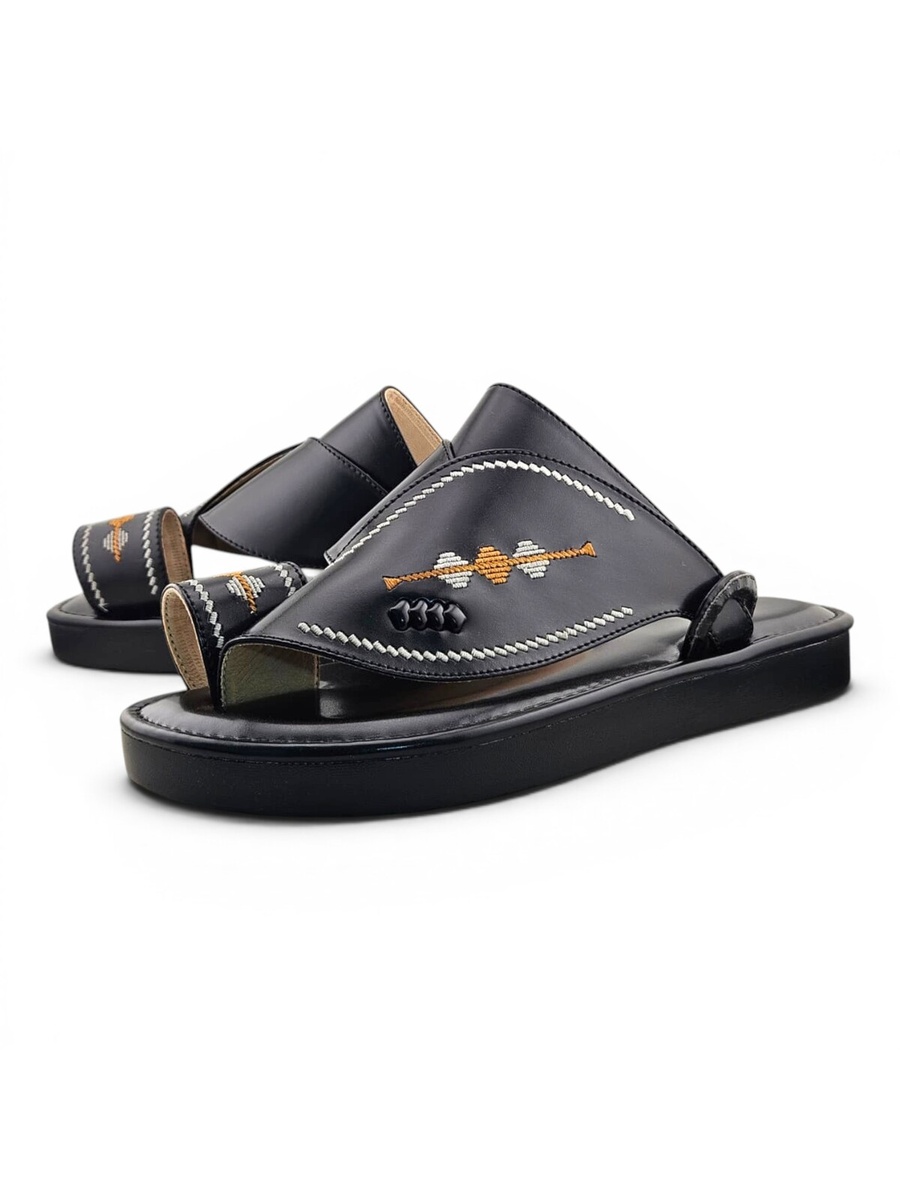Black Embroidered Arabic Sandals