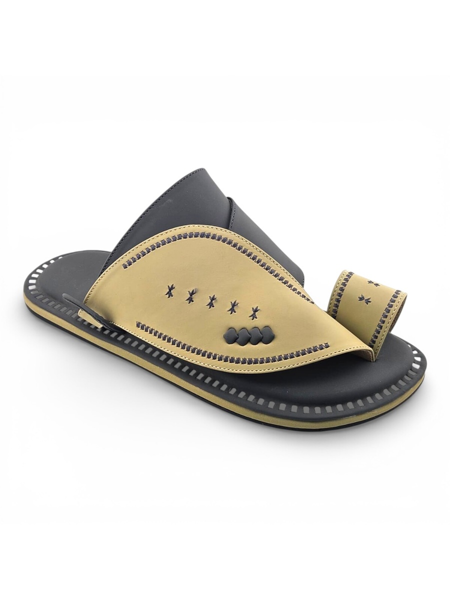 Men Cream and Grey Leather Sandals Comfort