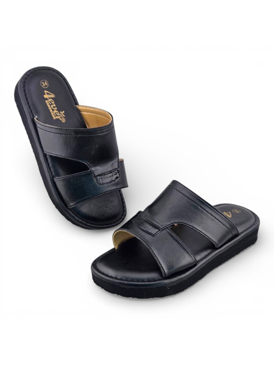 Boys Black Open Toe Soft Slippers