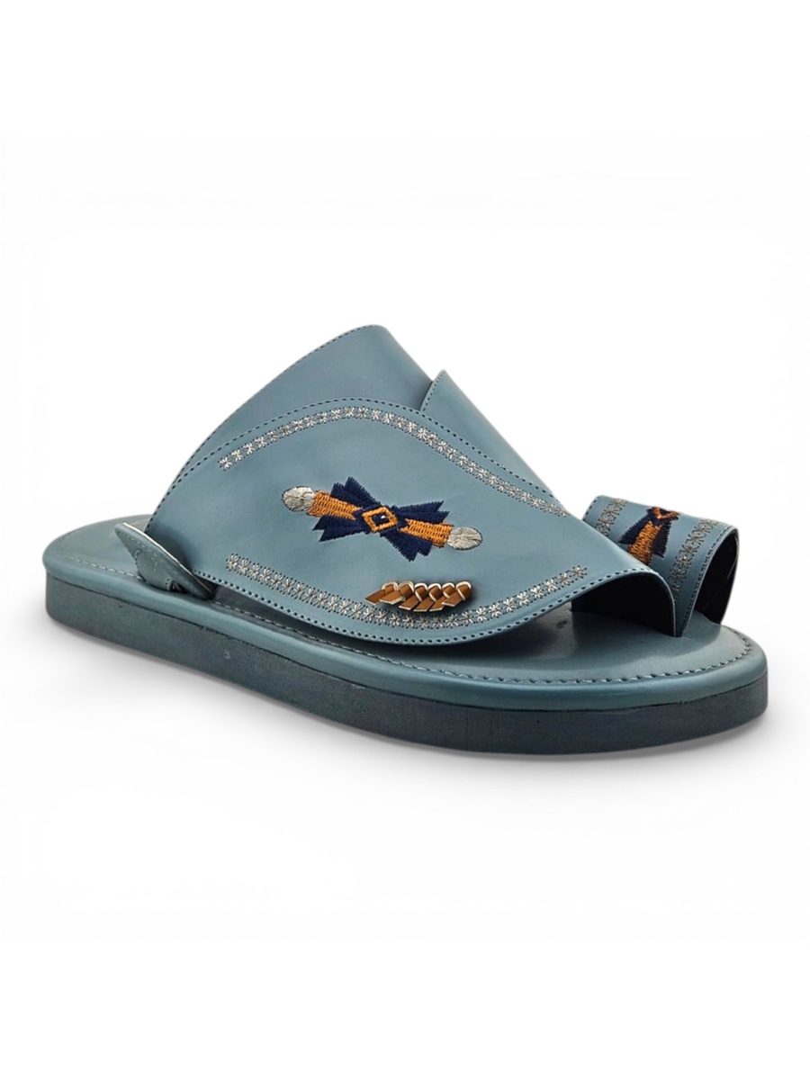 Men Light Blue Arabic Sandals with Embroidered Design