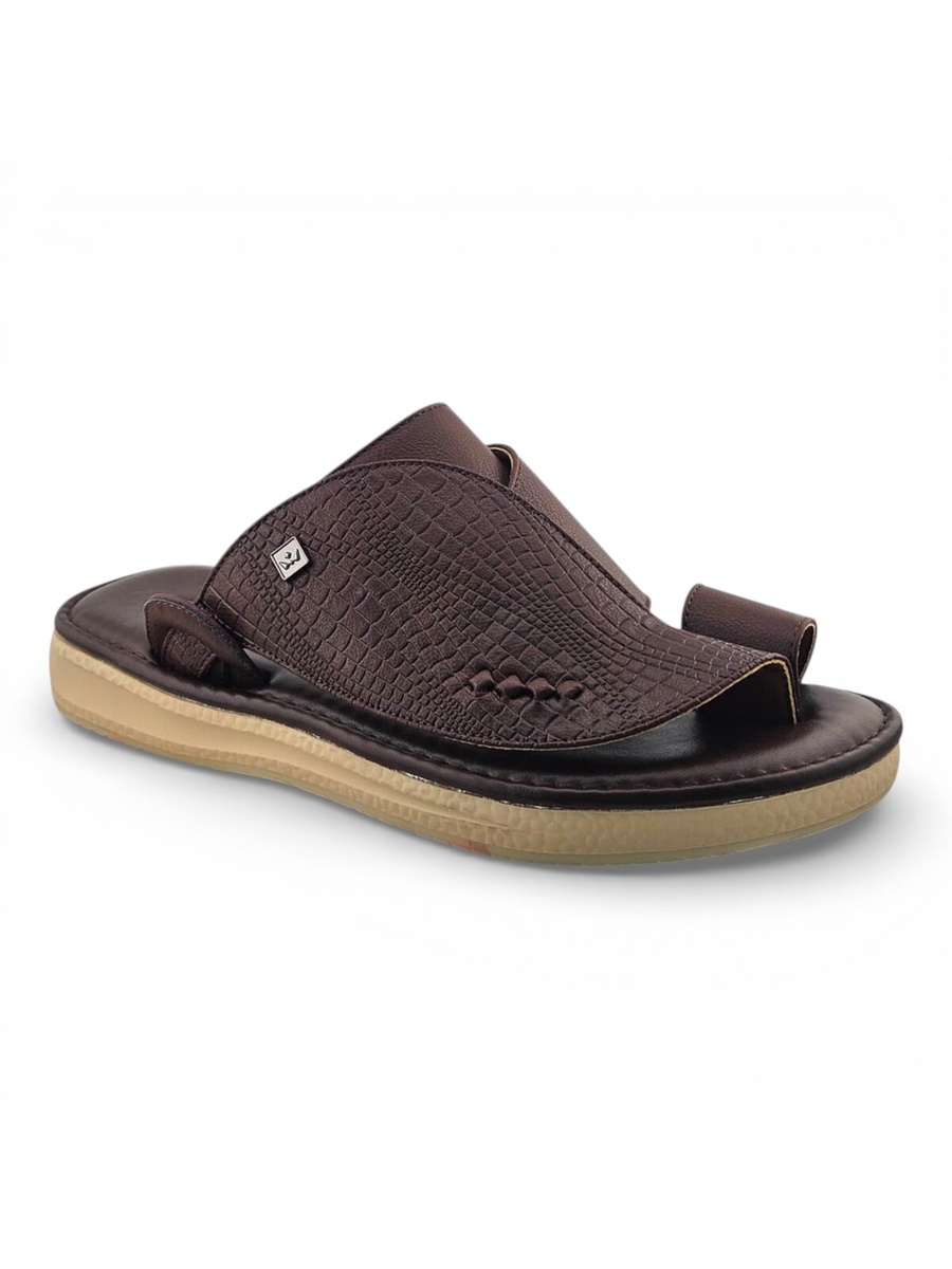 Men Coffee Brown Casual Sandals - Textured Leather Comfort