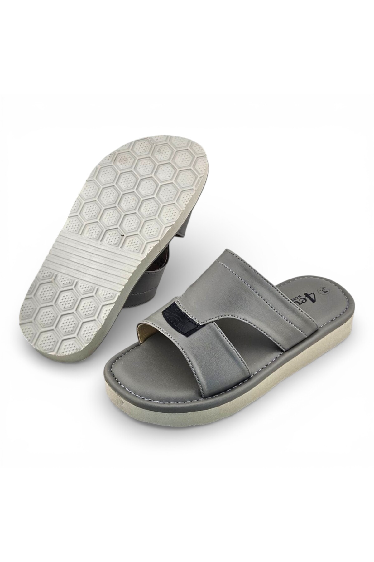 Boys Grey Open Toe Soft Slippers